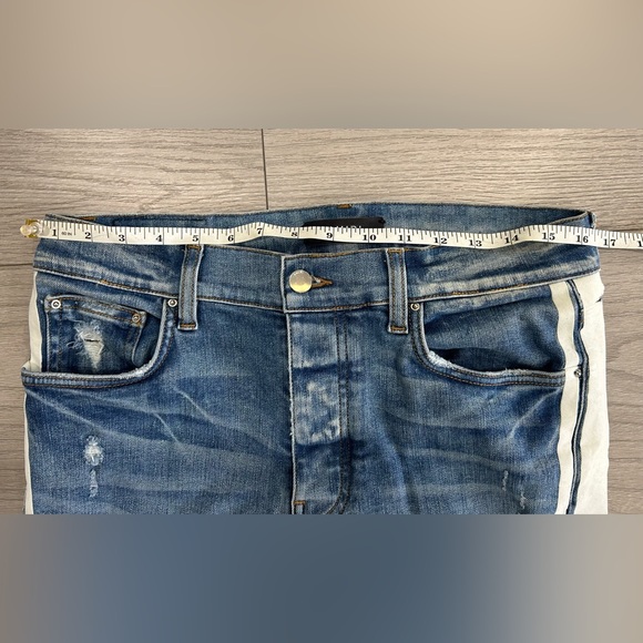 Amiri Broken Track distressed Skinny jeans w/white Stripe - Picture 3 of 16